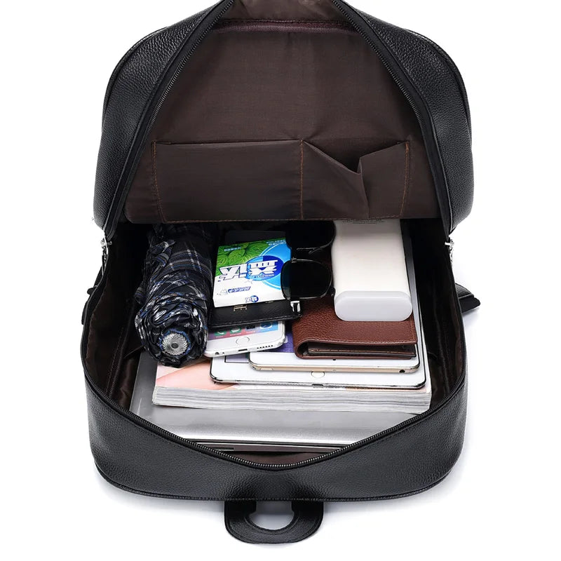 JMT-869194 Men's Pu Leather Casual Business Laptop Backpack with Multiple Compartments