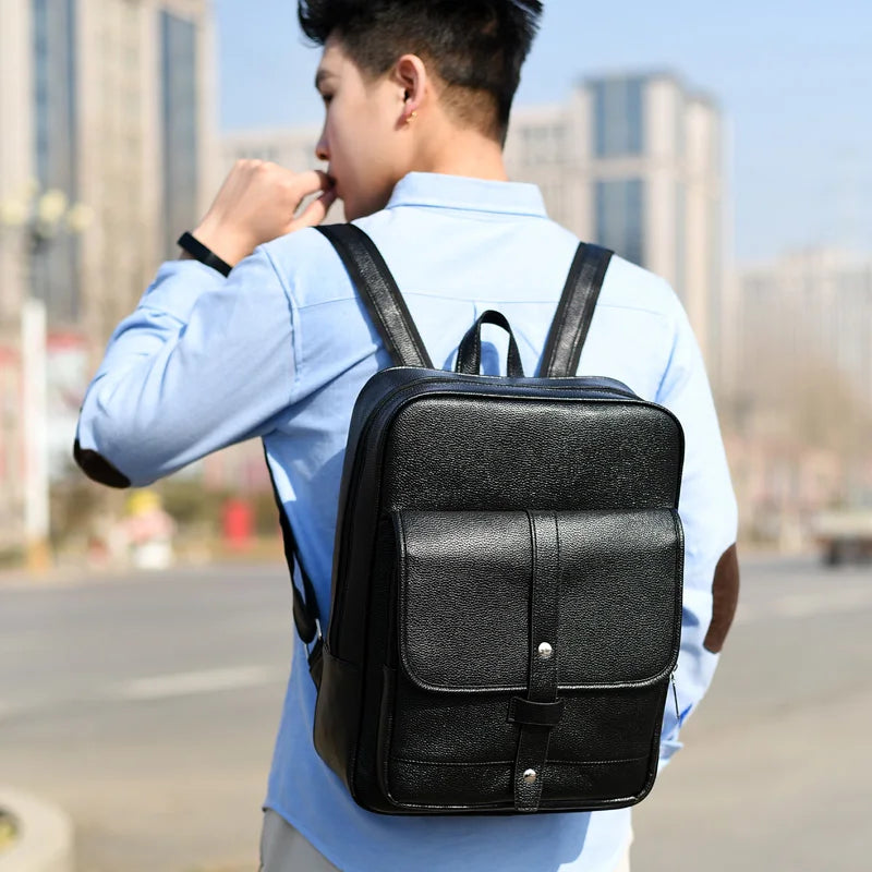 JMT-869194 Men's Pu Leather Casual Business Laptop Backpack with Multiple Compartments