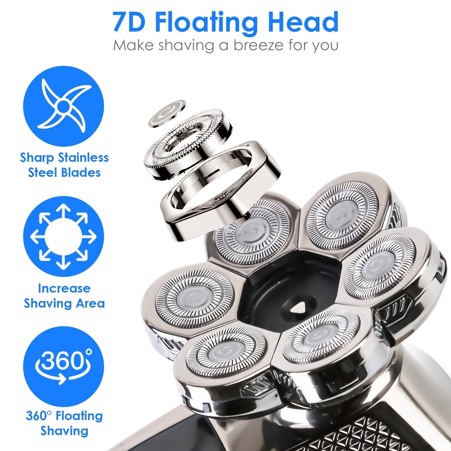 JMT-869258 5 in 1 Rechargeable Electric Rotary Head Shaver with Precision Trimmer and Waterproof Grooming Kit