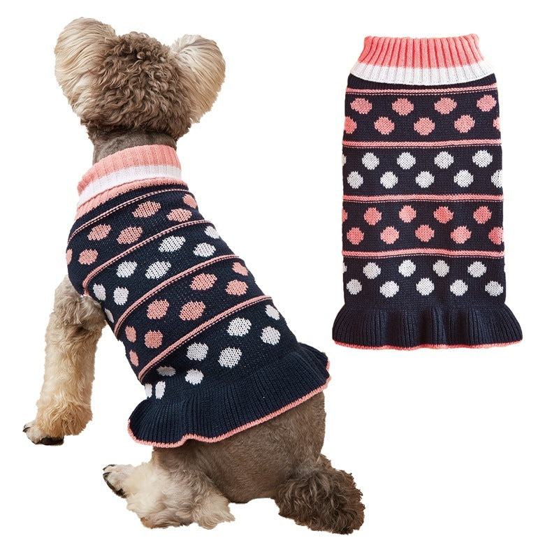 JMT-869642 Acrylic Fiber Princess Dog Sweater Skirt in Autumn Winter Star Wave Design