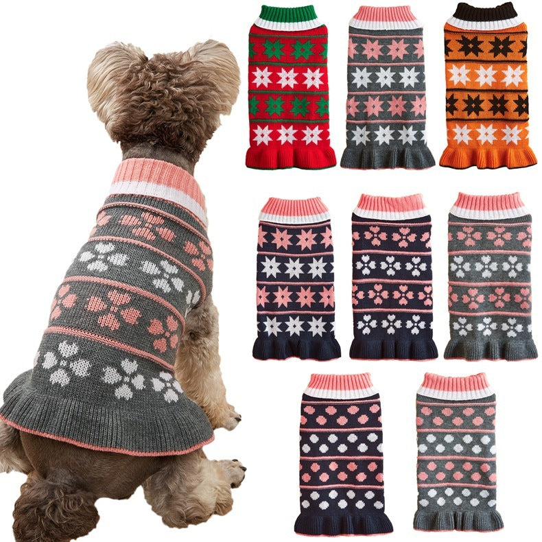 JMT-869642 Acrylic Fiber Princess Dog Sweater Skirt in Autumn Winter Star Wave Design