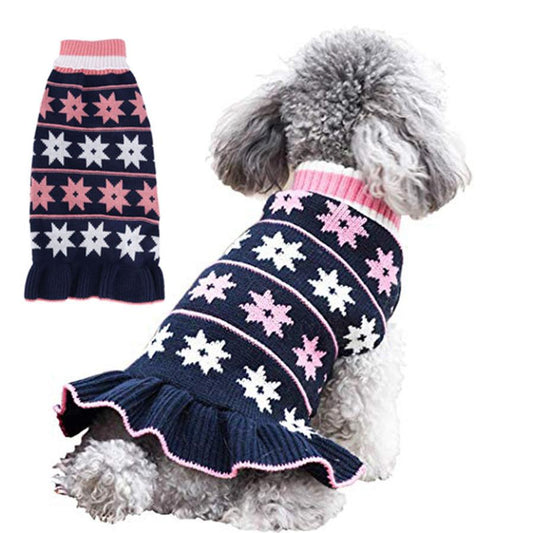 JMT-869642 Acrylic Fiber Princess Dog Sweater Skirt in Autumn Winter Star Wave Design