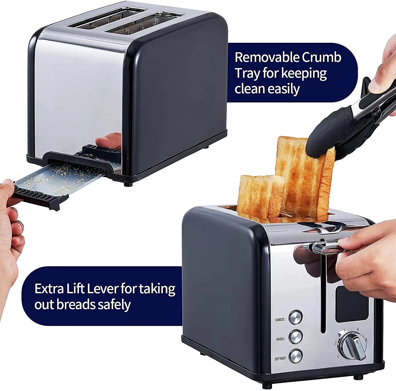 JMT-869834 Digital LED Display 2-Slice Stainless Steel Bread Toaster for Smart Kitchens