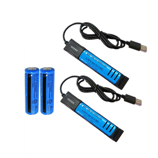 JMT-870346 3000mAh 3.7V Li-ion Rechargeable Batteries with USB Charger - 2 Pack for Flashlights and Portable Devices