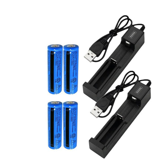 JMT-870346 3000mAh 3.7V Li-ion Rechargeable Batteries with USB Charger - 2 Pack for Flashlights and Portable Devices