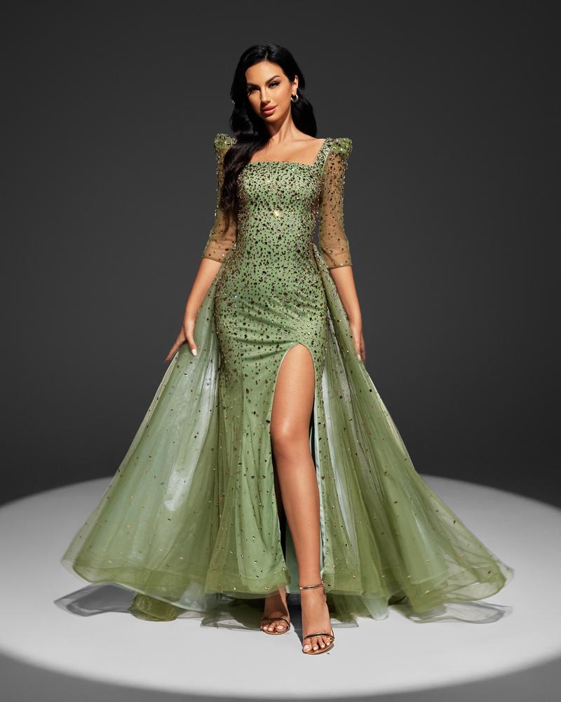 JMT-870410 Sophisticated Green Evening Gown SH0096 for Women