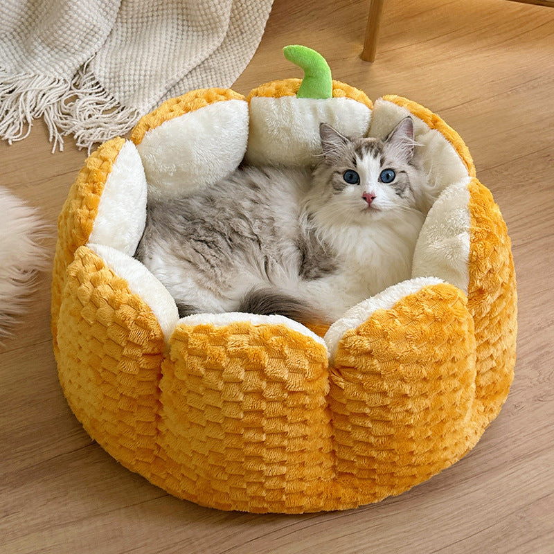 JMT-870474 Cozy Pumpkin Nest Warm Pet Mat for Cats and Small Dogs - Fall and Winter Comfort