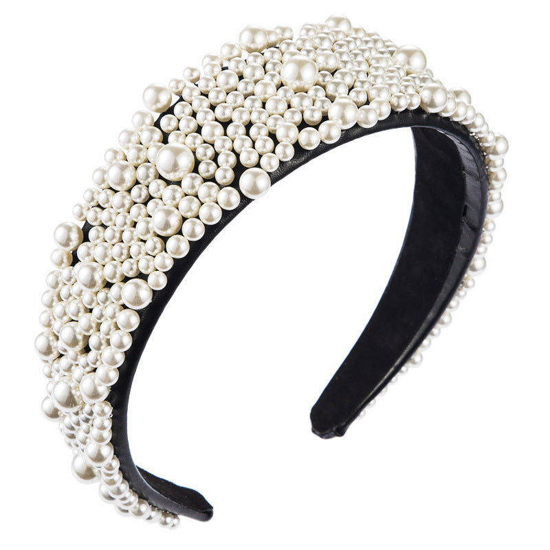 JMT-870858 Pearl U-Shape Checkerboard Headband for Elegant Hair Styling