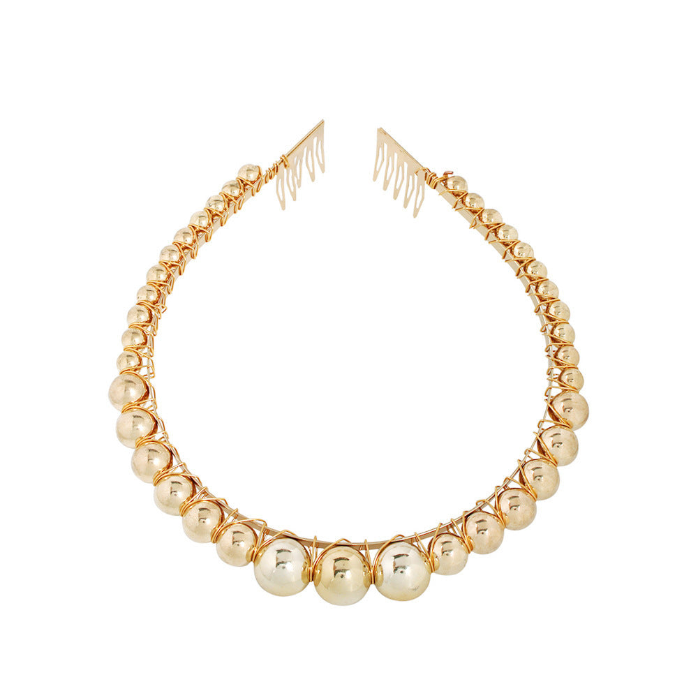 JMT-870858 Pearl U-Shape Checkerboard Headband for Elegant Hair Styling