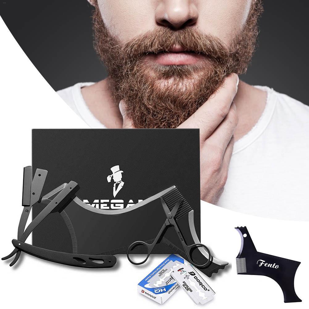 JMT-871562 Black Stainless Steel Shaving Set with Modeling Comb, Razor, Scissors, and Blades in Envelope Box