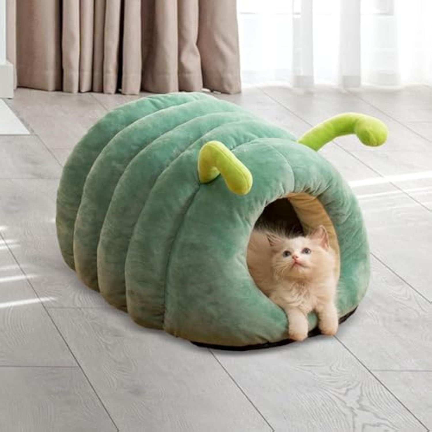 JMT-871626 Animal Shape Cave Bed for Cats and Small Dogs - Plush Semi-Enclosed Sleeping Nest with Non-Slip Bottom