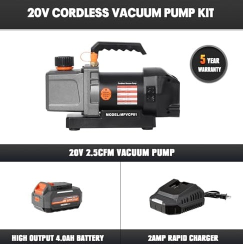 JMT-872586 Cordless 2.5CFM Vacuum Pump Kit for Automotive HVAC with Oil-Gas Separator and Compatible Battery