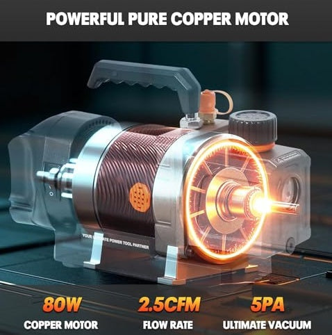 JMT-872586 Cordless 2.5CFM Vacuum Pump Kit for Automotive HVAC with Oil-Gas Separator and Compatible Battery