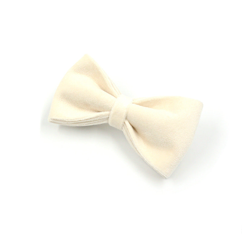 JMT-872650 Cream Velvet Dog Collar with Gold Buckle and Bow Tie Accessory