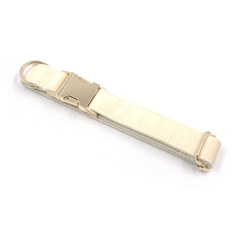 JMT-872650 Cream Velvet Dog Collar with Gold Buckle and Bow Tie Accessory