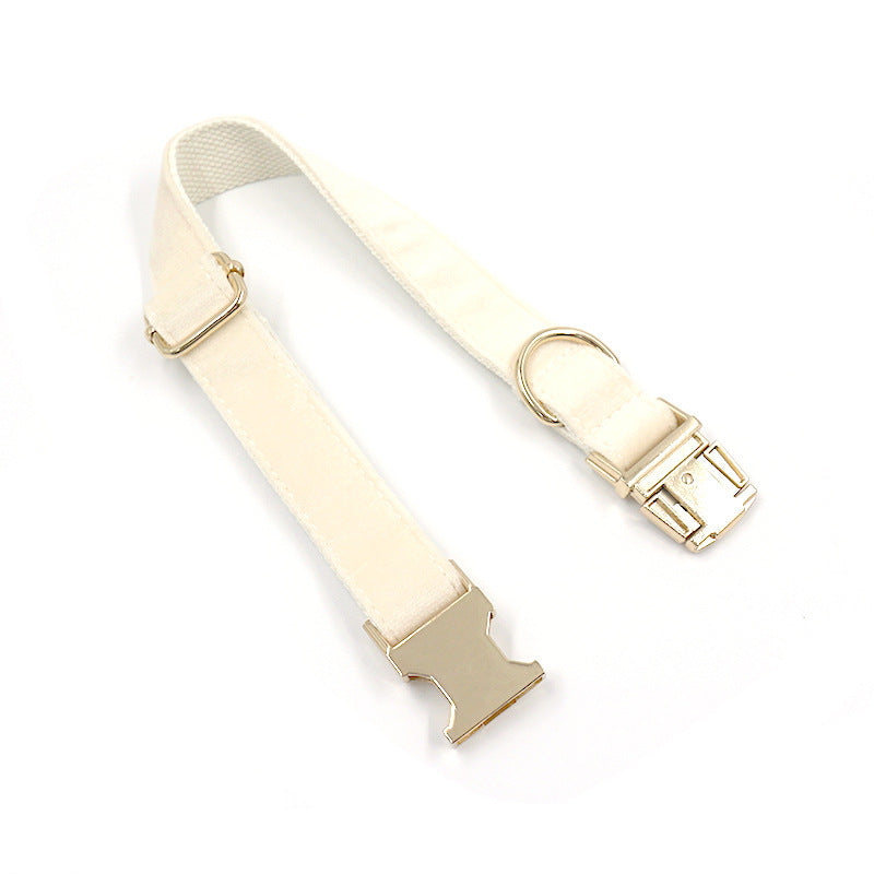 JMT-872650 Cream Velvet Dog Collar with Gold Buckle and Bow Tie Accessory