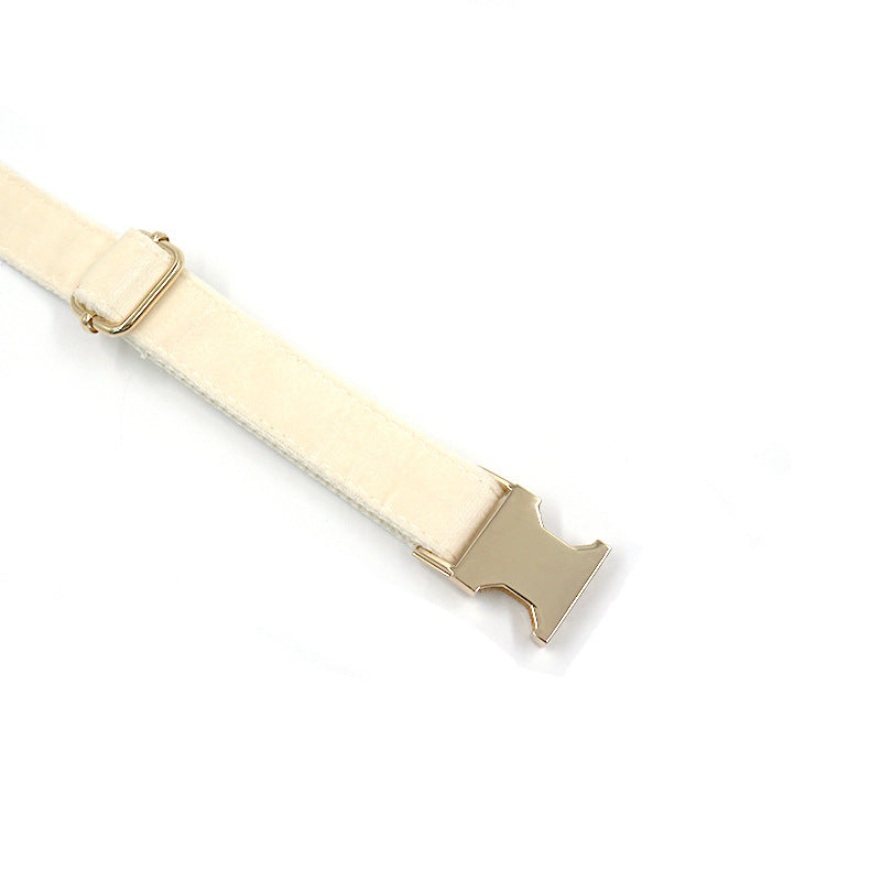 JMT-872650 Cream Velvet Dog Collar with Gold Buckle and Bow Tie Accessory