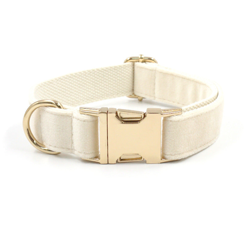 JMT-872650 Cream Velvet Dog Collar with Gold Buckle and Bow Tie Accessory