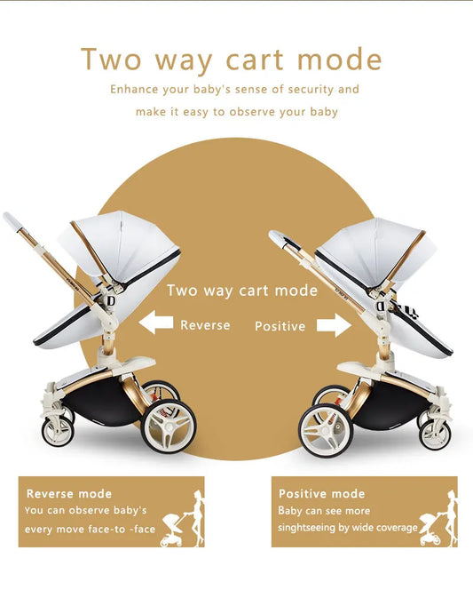 JMT-872650 Luxury Adjustable Baby Stroller with Reversible Seat and Multi-Angle Rotation