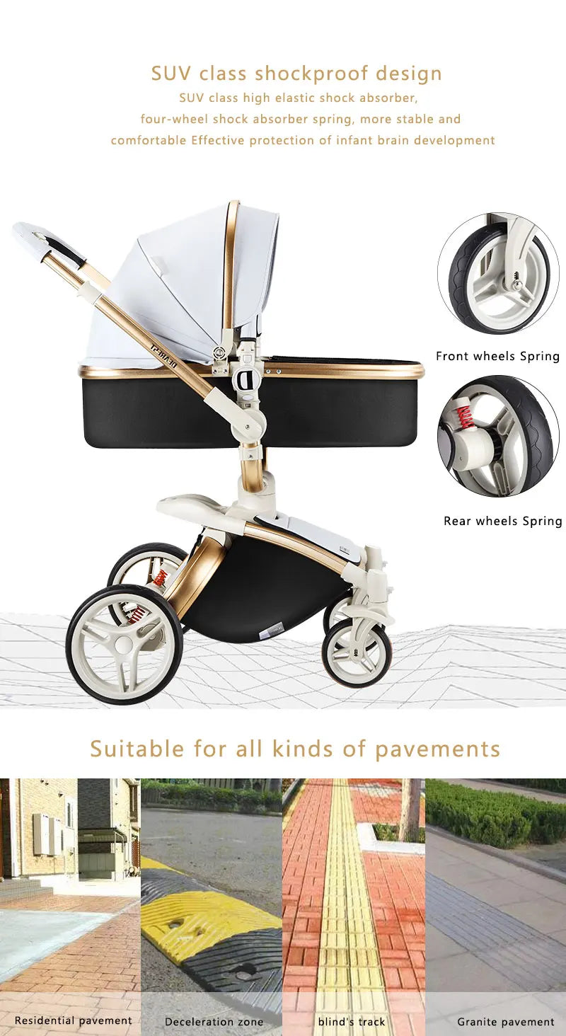 JMT-872650 Luxury Adjustable Baby Stroller with Reversible Seat and Multi-Angle Rotation
