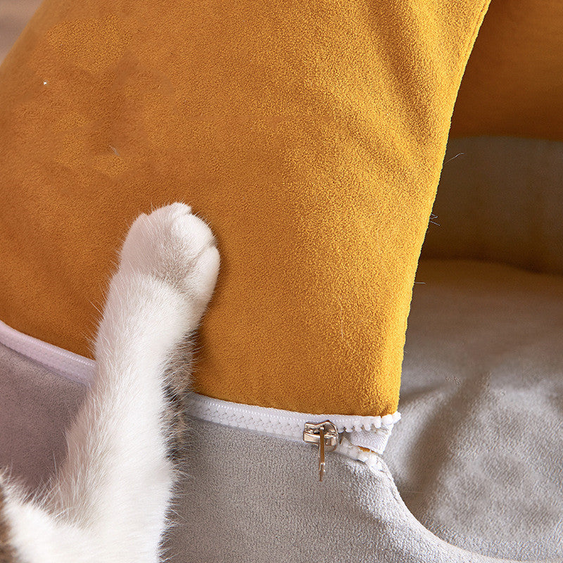 JMT-872778 Removable and Washable Cat Litter Nest with Christmas Hat Design in Yellow and Grey Options