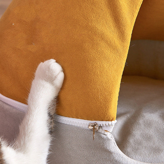 JMT-872778 Removable and Washable Cat Litter Nest with Christmas Hat Design in Yellow and Grey Options