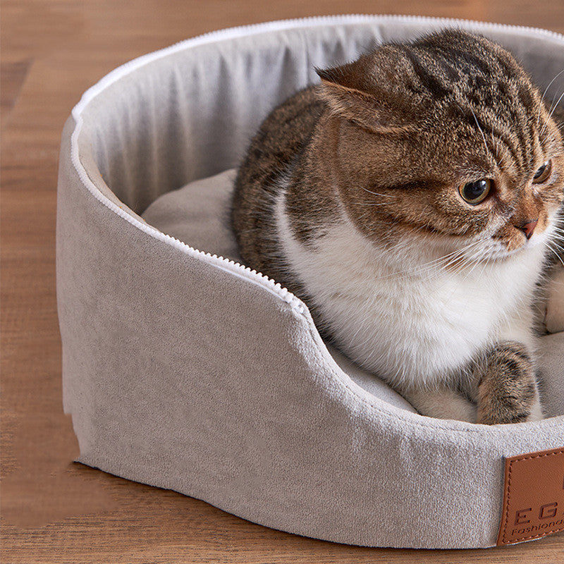JMT-872778 Removable and Washable Cat Litter Nest with Christmas Hat Design in Yellow and Grey Options
