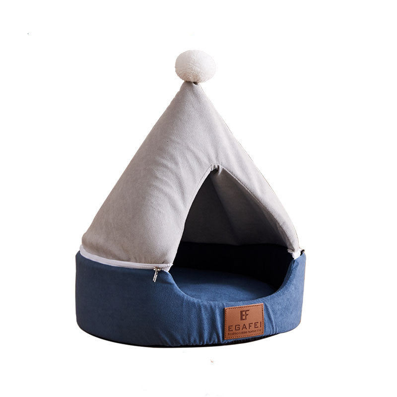 JMT-872778 Removable and Washable Cat Litter Nest with Christmas Hat Design in Yellow and Grey Options