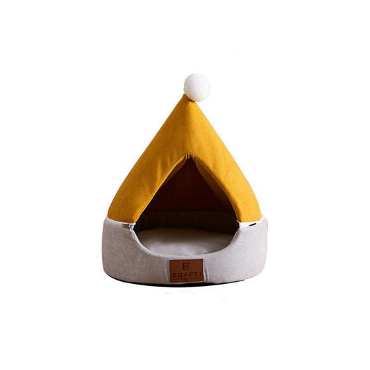 JMT-872778 Removable and Washable Cat Litter Nest with Christmas Hat Design in Yellow and Grey Options