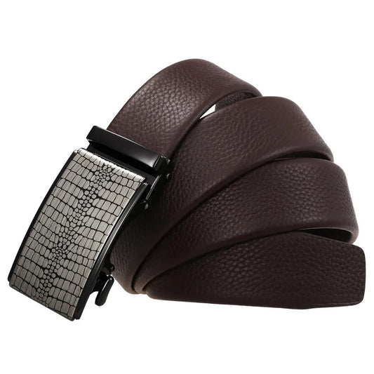 JMT-873226 Automatic Buckle Cowhide Belt for Men - First Layer Leather, Stylish Business Accessory