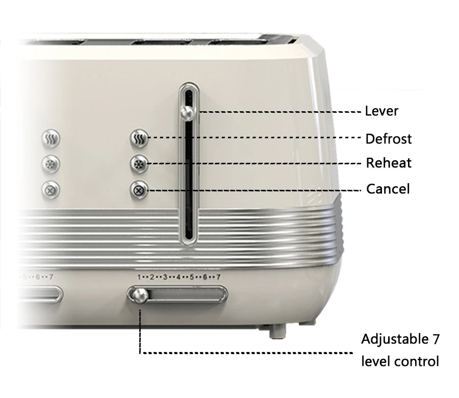 JMT-873290 Stainless Steel 4-Slice Retro Electric Toaster for Perfectly Toasted Buns