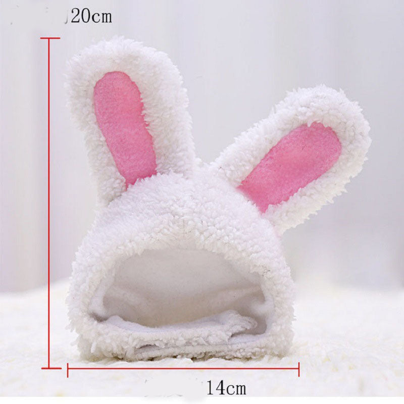 JMT-873290 Warm White Cashmere Rabbit Ears Hat for Pets, Suitable for 5-15 Cats