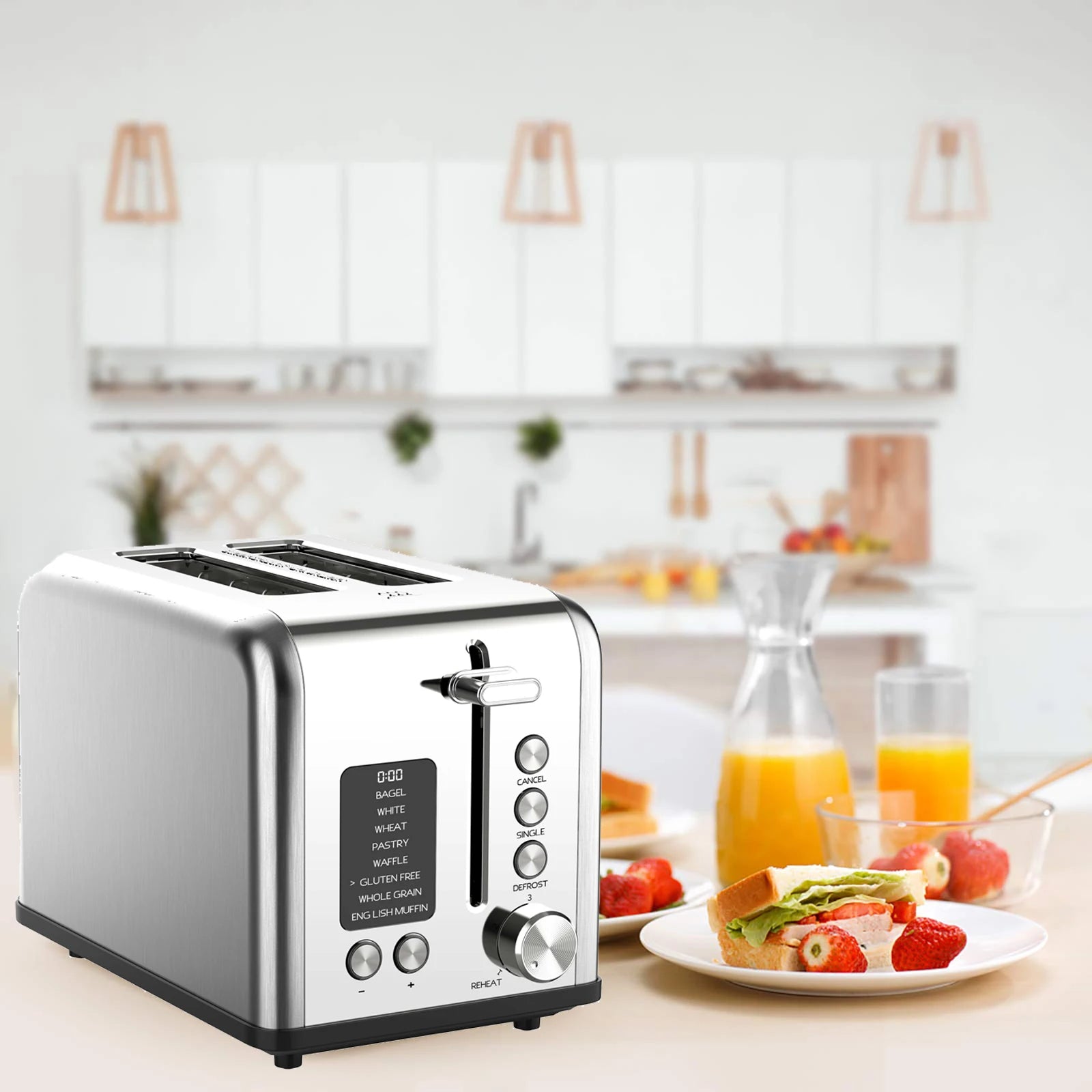 JMT-873418 Smart Digital 2-Slice Electric Toaster with LED Display and Multiple Functions