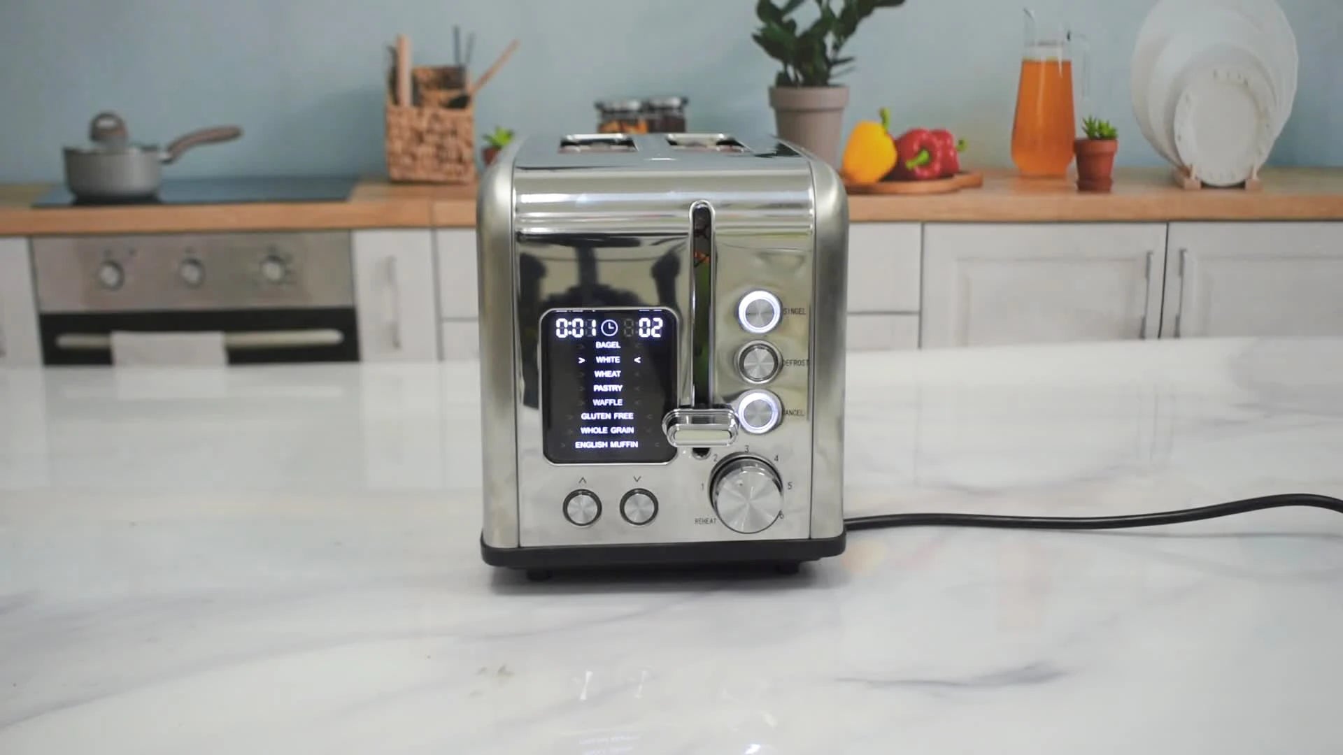 JMT-873418 Smart Digital 2-Slice Electric Toaster with LED Display and Multiple Functions