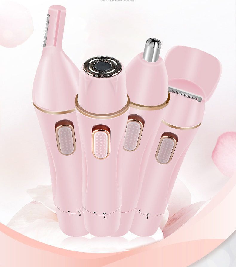 JMT-873610 4-In-1 Multifunctional Electric Epilator for Whole Body Hair Removal, USB Rechargeable, Pink, Includes 4 Cutter Heads, Cleaning Brush, and Manual