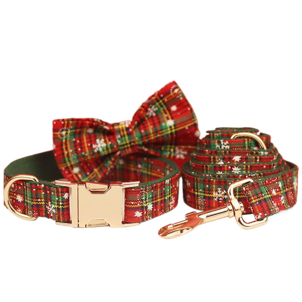 JMT-873802 Green Snowflake Christmas Pet Collar Set with Leash, Bow, and Vest – Perfect for Festive Celebrations