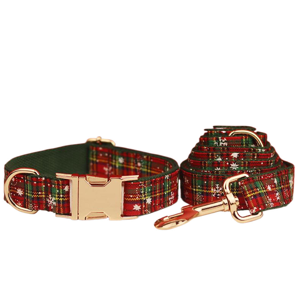 JMT-873802 Green Snowflake Christmas Pet Collar Set with Leash, Bow, and Vest – Perfect for Festive Celebrations