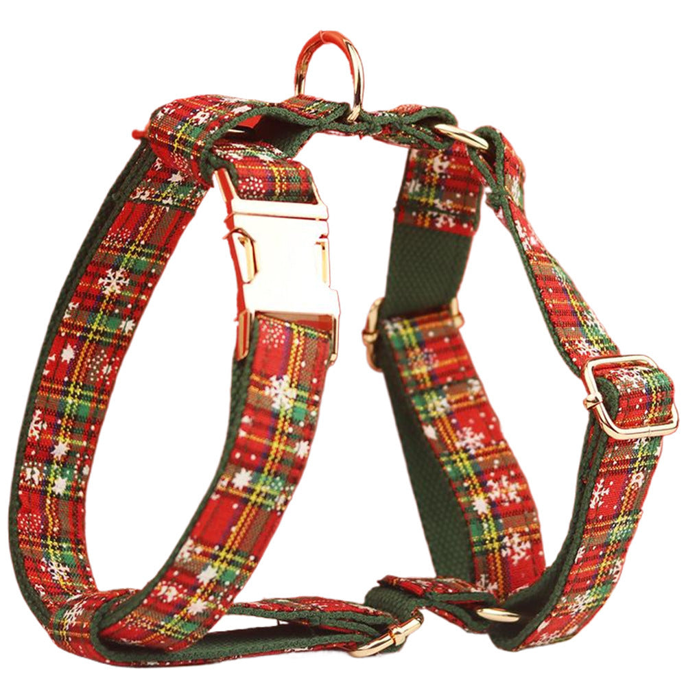 JMT-873802 Green Snowflake Christmas Pet Collar Set with Leash, Bow, and Vest – Perfect for Festive Celebrations