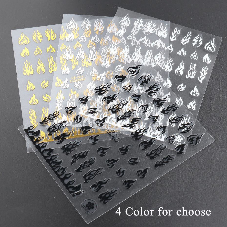JMT-873930 Flame Series Black, White, Gold, and Silver Nail Stickers - 10.5x8cm