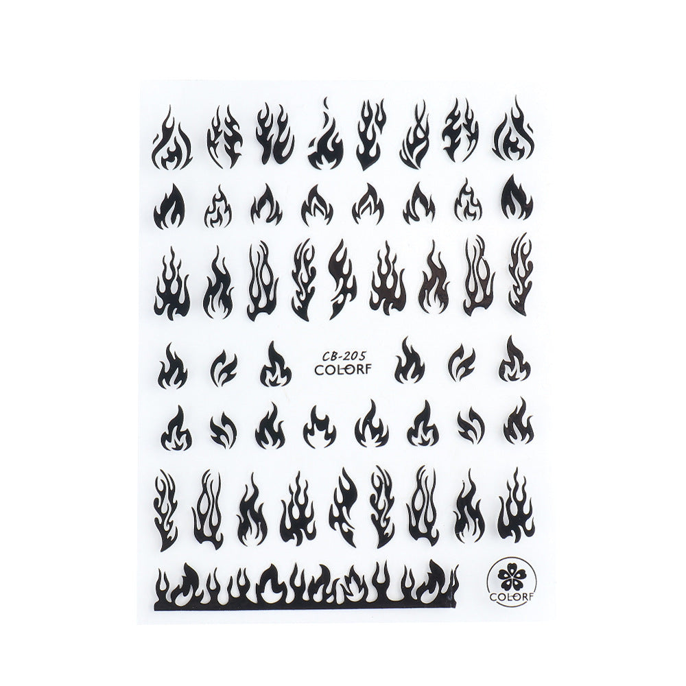 JMT-873930 Flame Series Black, White, Gold, and Silver Nail Stickers - 10.5x8cm
