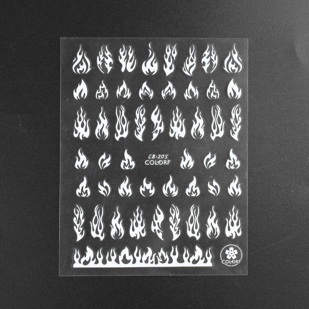 JMT-873930 Flame Series Black, White, Gold, and Silver Nail Stickers - 10.5x8cm