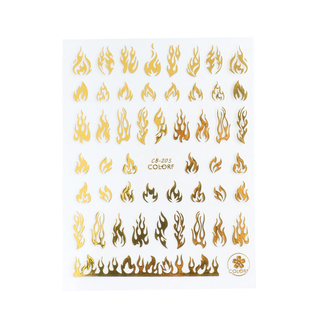JMT-873930 Flame Series Black, White, Gold, and Silver Nail Stickers - 10.5x8cm