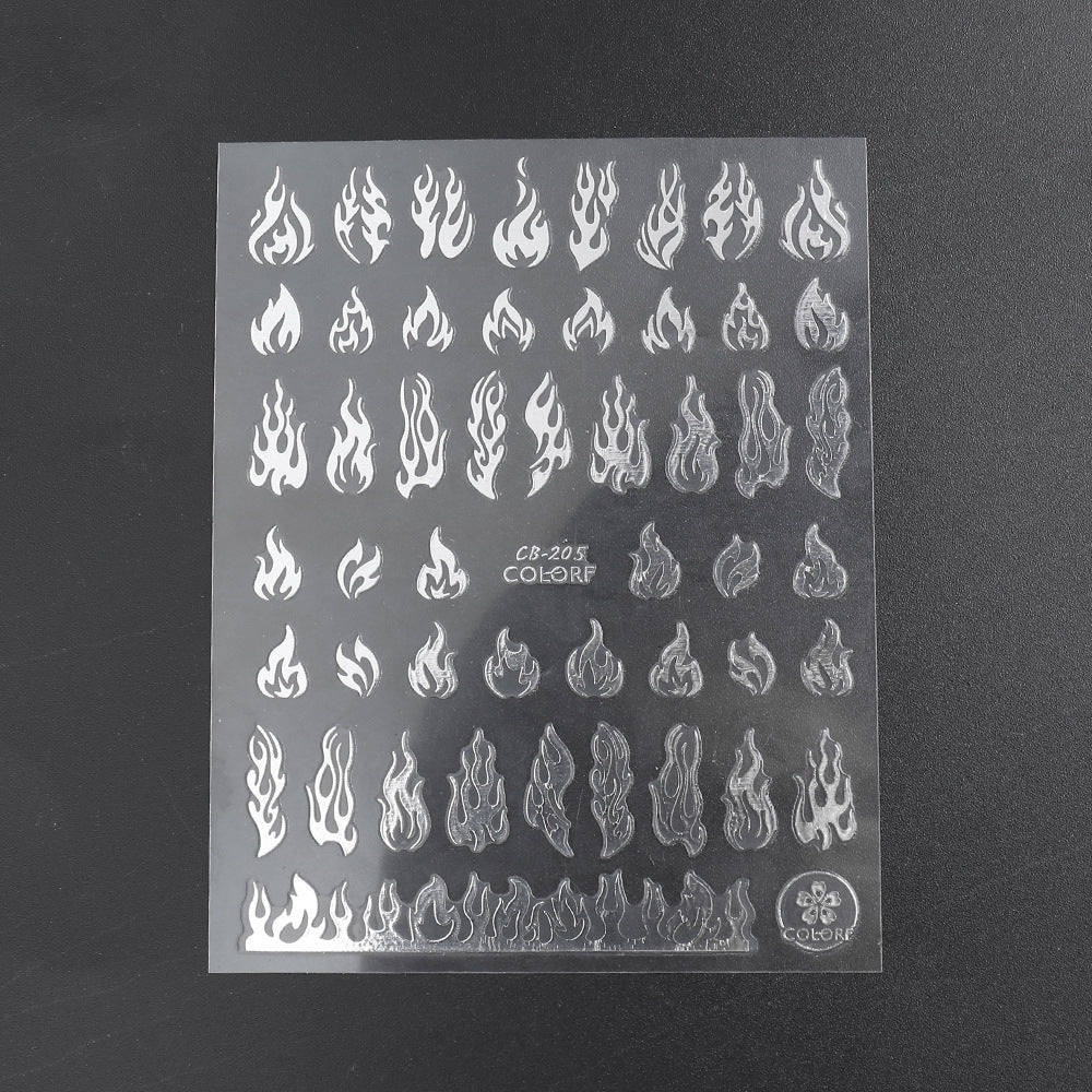 JMT-873930 Flame Series Black, White, Gold, and Silver Nail Stickers - 10.5x8cm
