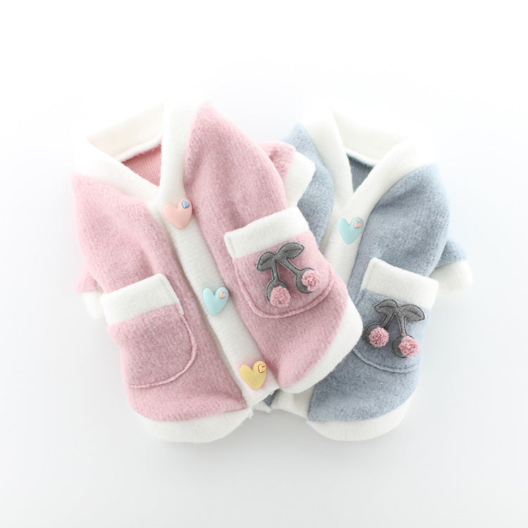 JMT-874250 Sanded Student Skirt Style Pet Sweater - Soft Acrylic Two-legged Clothing for Dogs in Pink and Blue