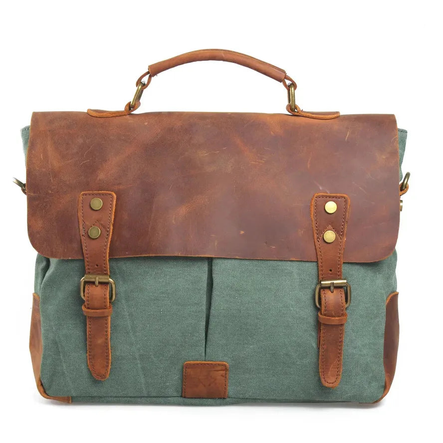 JMT-874378 Vintage Canvas and Cowhide Leather Messenger Bag - Multifunctional Crossbody Briefcase