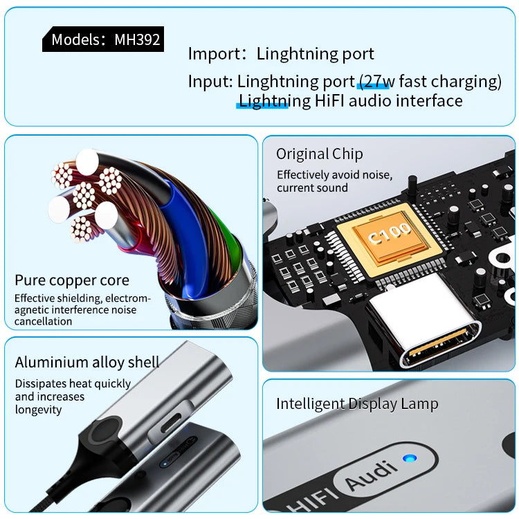 JMT-874442 8-Pin to 3.5mm Audio Adapter for High-Quality Wired Audio Connection
