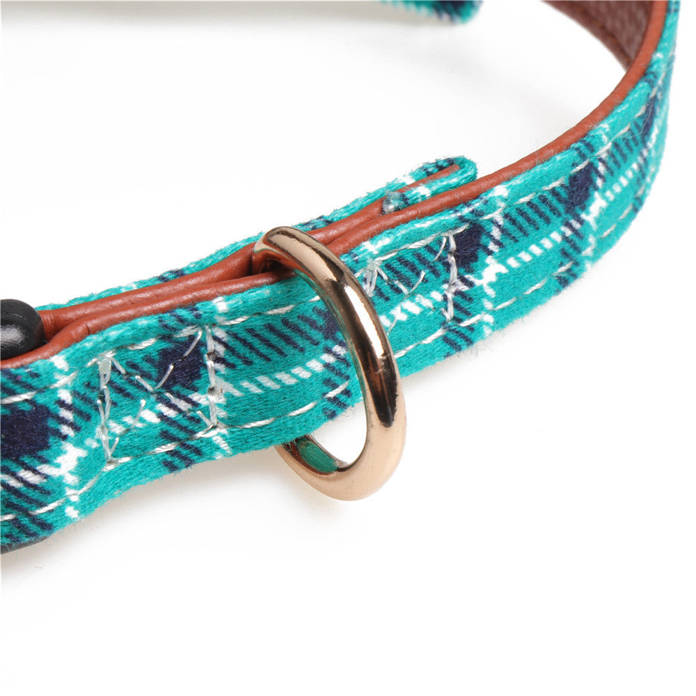 JMT-874442 Bowknot Adjustable Puppy Collar - Lattice Pattern, 100% Cotton & PU Leather, Fits Small to Large Dogs