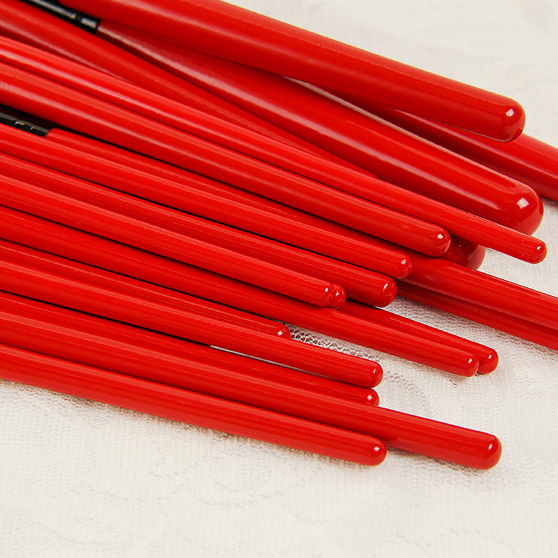 JMT-874762 24-Piece Red Makeup Brush Set with Nylon Bristles and Wooden Handles