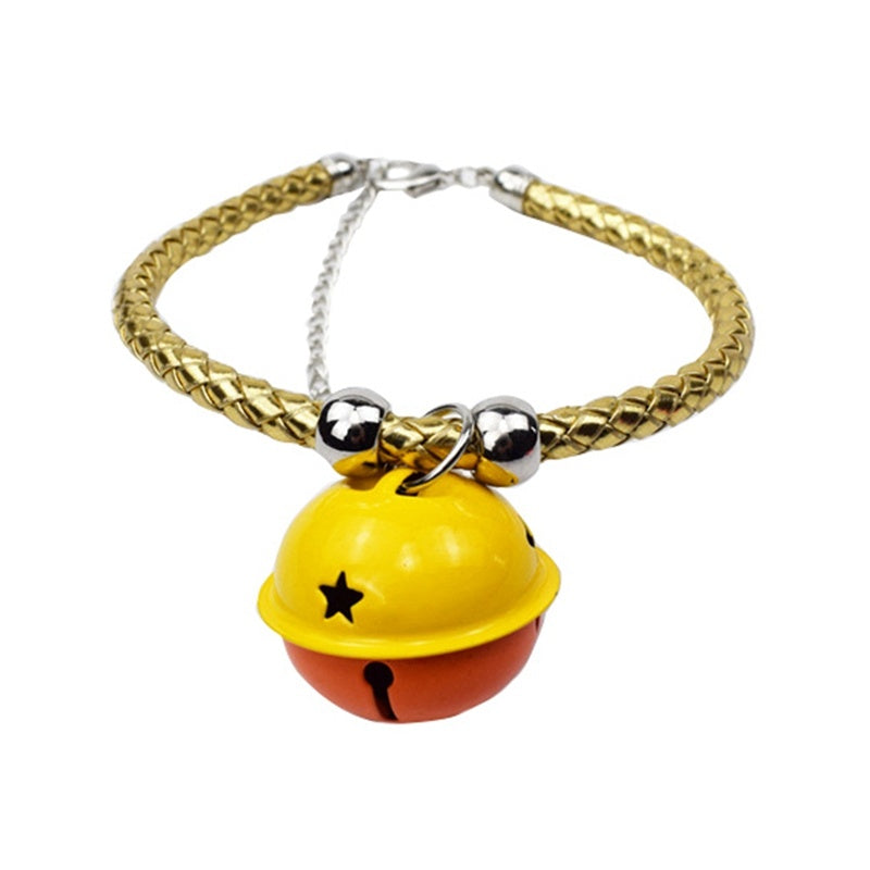 JMT-875274 Hand Woven Pet Collar with Twisted Twine and Bell – Adjustable Sizes in Gold, Blue, Black, and Silver