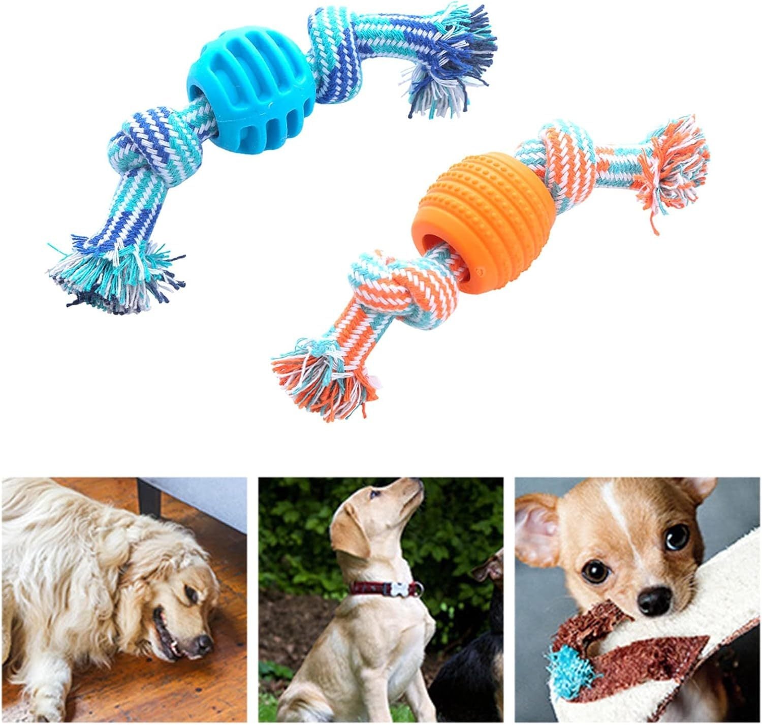 JMT-875914 Durable Chew Toy for Dogs with Rope - Soft Molar Tooth Cleaning Treat for Oral Health, Blue